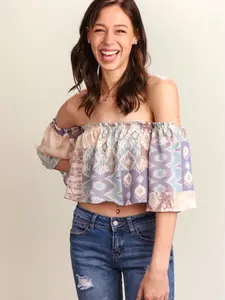 Printed Off-Shoulder Crop Top