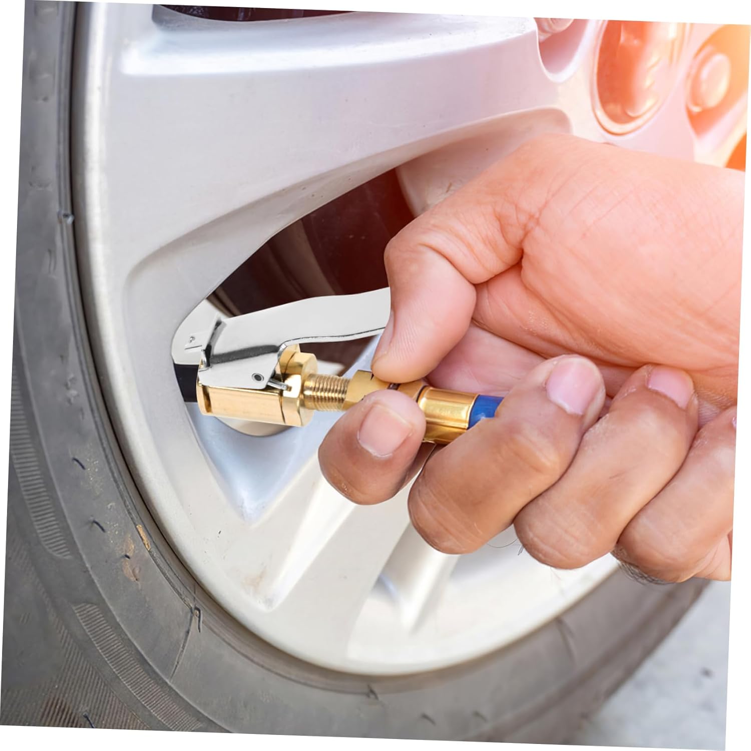 2 Pack Brass 8mm Clip-on Car Tire Air Chuck Inflator Connector Adapter Portable Tyre Wheel Inflatable Nozzle