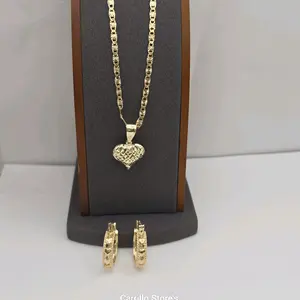 HEART'S  beautiful set chain with hoops gold color fashion design 18"inches 24"inches available