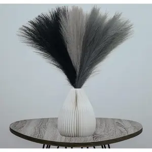 Faux Dried Pampas Grass Decor, Fluffy Fake Small Pompas Artificial Black Grey Gray Pompous Short Stems Bouquet Flower Arrangement Vase Filler for Boho Home Wedding Decoration Orders