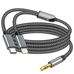 2 in 1 Aux Audio Cable, USB C to 3.5mm Aux Audio Cable, Lightning to 3.5mm Audio Cable Fit with iPhone 16/15/14/13/12/11/XR, Galaxy S24/S23/S22/S21, Pixel 9/8/7/6/5, iPad to Car Stereo Speaker 4FT