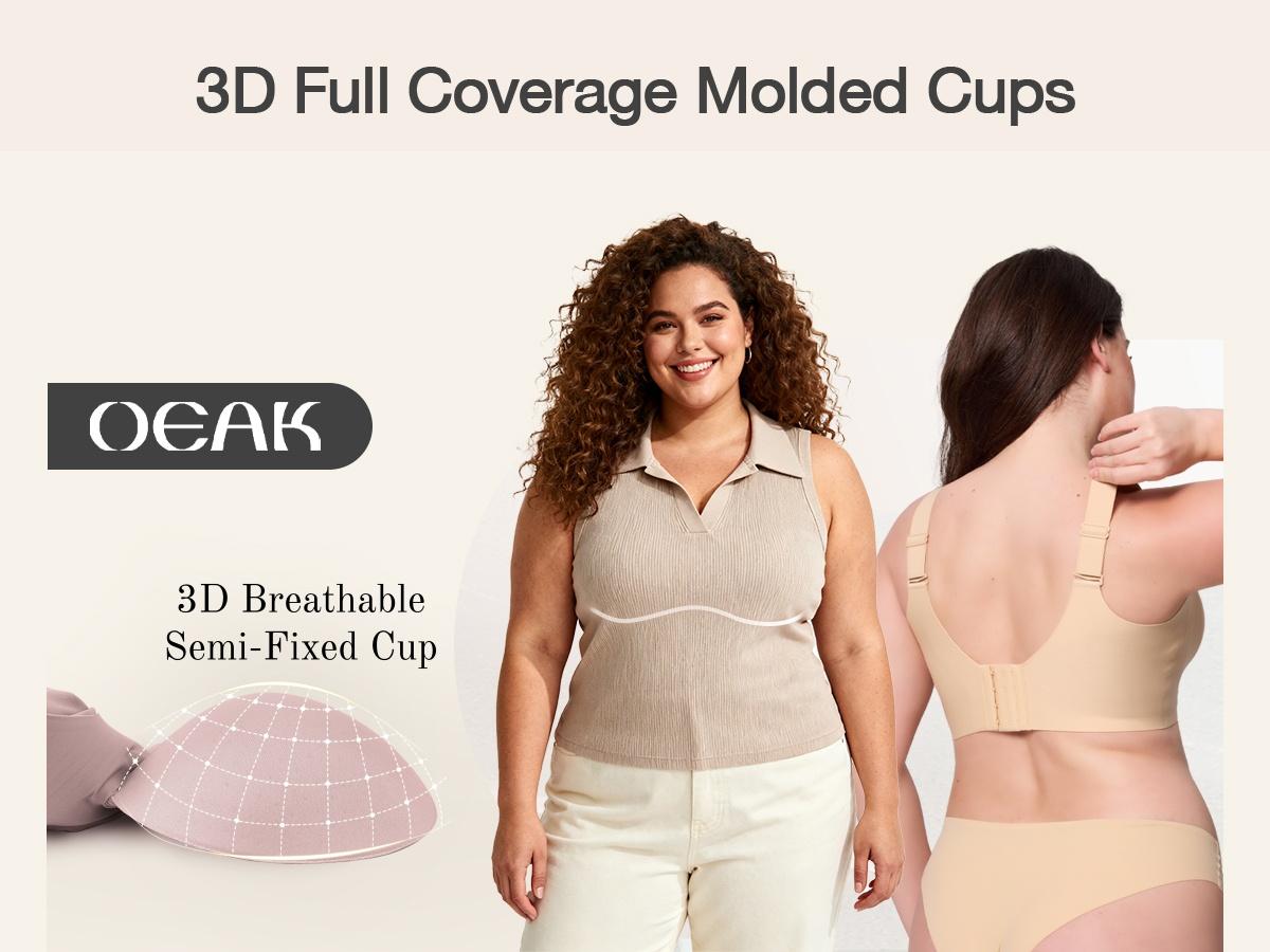 OEAK Jelly Bras Women Seamless Lift Bra Wireless Push Up No Underwire Full Coverage Plus Bras Comfort Supportive Sports T-Shirt Bra