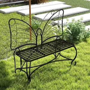 Butterfly Cast Metal Garden Bench, Outdoor Bench Patio Seat, Park Bench Outdoor Seating for Garden, Yard, Park, Entryway