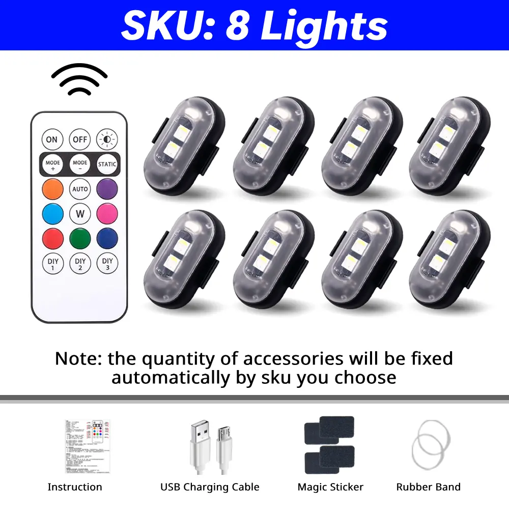 8 pcs, RGB, Remote Control