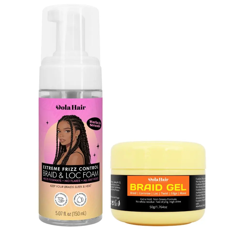 Dola Hair Braid Gel & Braid Mousse - Braid Styling Set & Loc Foam , Extreme Frizz Control, All-Day Hold, No Flake, High Shine for Braids, Locs & Twists