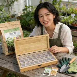 24 Compartment Bamboo Seed Organizer Box, Garden Seed Storage Case for Vegetable Flower and Herb Seeds, Natural Eco Friendly Seed Organizer for Gardening and Seed Saving