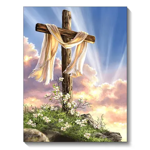 1Pc Diamond Art Cross Jesus Christ Diamond Painting Kit - Complete DIY Craft with Rhinestone Beads, Sticky Background, Drilling Glue - Cultivate Patience for Adults, Children - 30x40cm/11.81x15.75inch Bedroom Decor Perfect Gift
