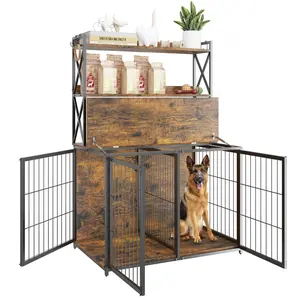 Large Dog Crate Furniture with Storage Shelves, XL Double Dog Kennel Indoor 64''h x 41''w, Escape Proof Dogs Cage