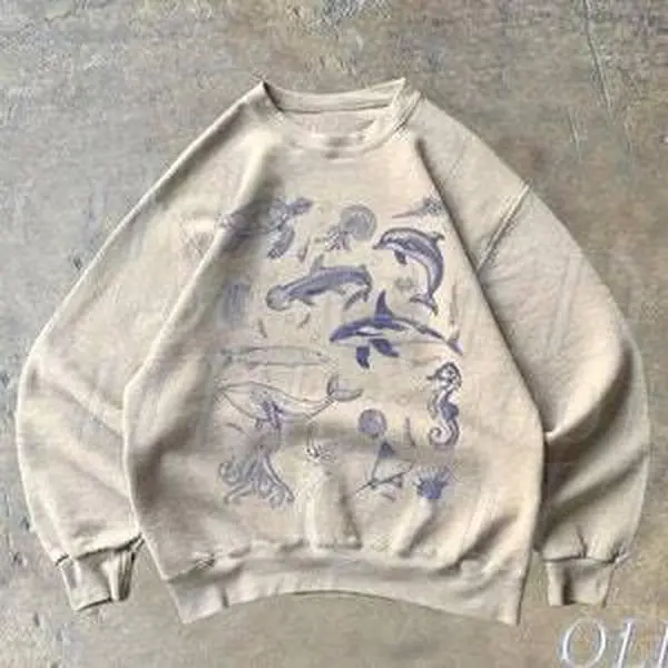 Sea Animals Vintage Sweatshirt, Retro Ocean Sweater, Cute Sea Creatures Sweater, Ocean Gifts, Cozy Warm Unisex Sweatshirt, Ocean Lovers