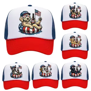Patriotic Dogs 4th of July Dog Trucker Hats for Men Women, 50+ Dog Breeds, Custom Available, USA Flag, Fireworks, USA 250, Snap Back