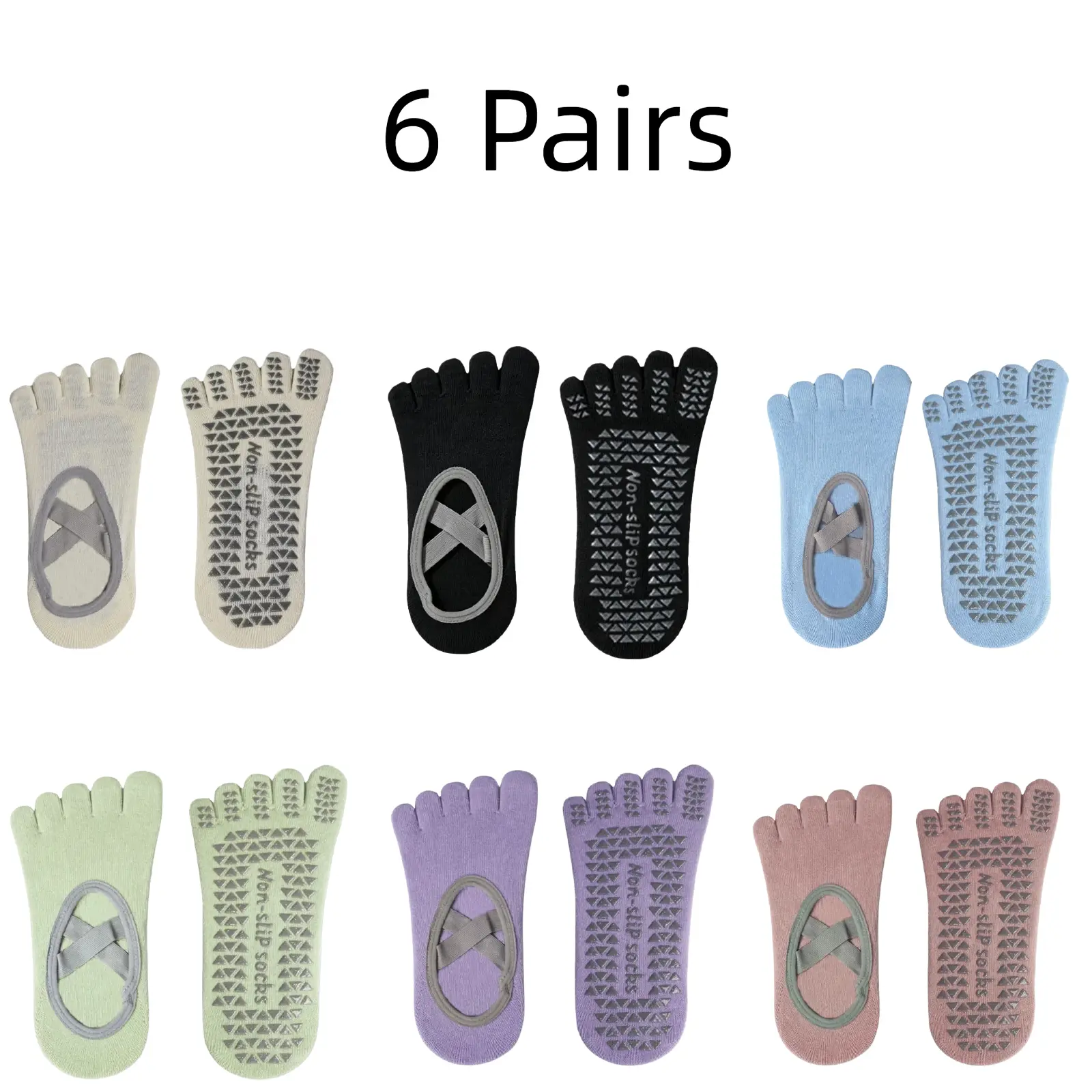 1/3/6 pairs Women's Non-Slip 5-Toe Grip Low Cut Socks, Womenswear for Yoga & Pilates Workouts