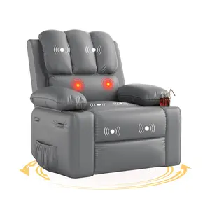 Oversized Recliner Chair with Massage and Heat 360 Swivel Rocking Living Room Chair Heavy Duty Nursery Glider Faux Leather Manual Reclining Sofa Chair with Cup Holders Side Pockets Swivel Armchair Bedroom Furniture 330lbs Capacity