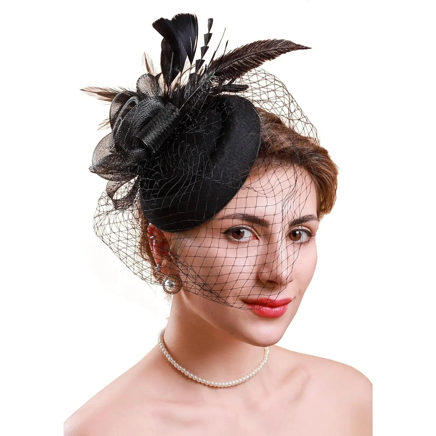 Fascinators Hats 20s 50s Hat Pillbox Hat  Flower  Party Headwear with Veil for Girls and Women