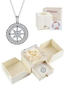 Compass Star Core · Diamond Guide Niche luxury compass-style premium gem necklace.Comes with a surprise double-door preserved rose jewelry gift box.Perfect gift for birthdays, Mother’s Day and Valentine’s Day.