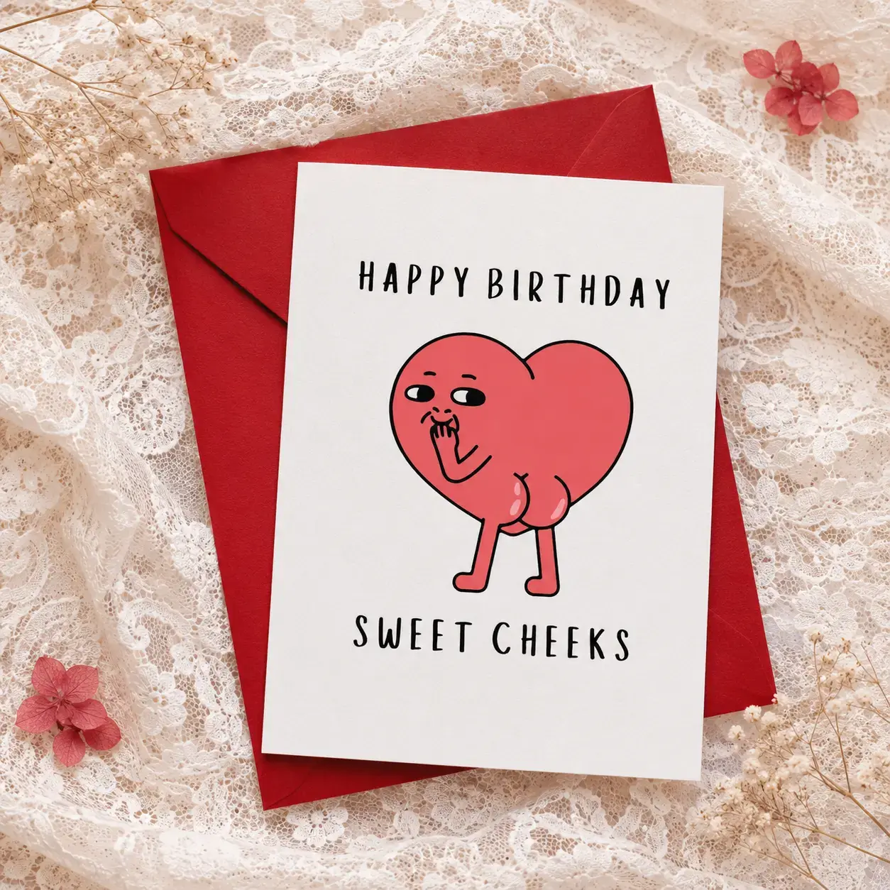 Sweet Cheeks Funny Birthday Card, Cute Heart Greeting Card For Him Her, Funny Love Anniversary Card, Romantic Humor Card, Cute Couple Gift, Valentine Card, Birthday Gift For Partner, Silly Cute Card
