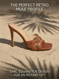 Women's Wide Fit Stiletto Heels, Adjustable Buckle, Comfortable Square Toe, Rubber Sole, 10.5cm Anti-Slip, Ideal for Wide Feet, Plus Size