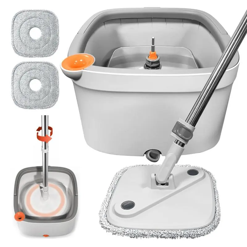 Spin Mop and Bucket System, Includes Spin Mop, Dual Compartment Mop Bucket and Thick Washable Microfiber Mop Pads,Mother's Day gifts
