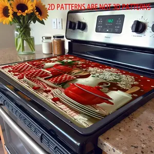 1pc 2D Flat Red & White Polka Dot Stove Cover Mat & Cooktop Protector - Non-Slip Silicone-like Drying Pad for D Induction Stoves, Compatible with Ovens & Hotplates, Fits Flat Surfaces, Decorative Kitchen Counter Protector