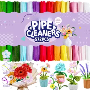 572 count Pipe Cleaners Flower Kit, 13 Colors Chenille Stems with Floral Wires, Stamen, Tapes, Dot Glue, Instruction &  Box  DIY Craft Set for Handmade Bouquets