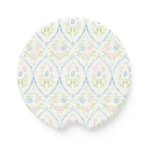 Floral Soapstone Car Coaster, Cottage Garden Aesthetic Car Accessories, Cute Absorbent Cup Holder Insert, Girly Floral Car Decor Gift for Her