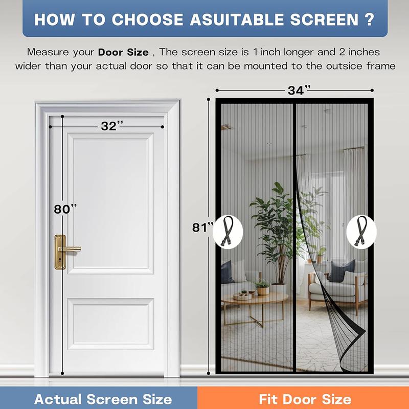 Heavy-Duty Magnetic Screen Door with Storage Buckle- Self-Sealing, Hands-Free Mesh For Insect Protection, Pet Friendly, Durable Material, Bohemian Style, Hand Wash Only, Insect Barrier Door | Mesh Partition Door | Durable Mesh Curtain
