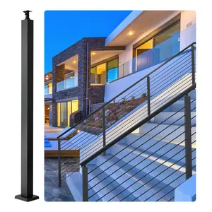fathersdaygift VEVOR Cable Railing Post, 42x 2x 2 Steel Level Deck Railing Post Without Holes, SUS304 Stainless Steel Cable Rail Post, Stair Handrail Post with Horizontal and Curved Bracket, 1-Pack, Black