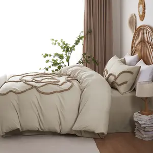 Camellia pattern Decorative Duvet Cover Set, Boho Tufted Comforter Sets with Zipper Closure, Including1 Duvet Cover & 1/2 Pillowcase without Filler, Soft Comfortable Bedding Set for Home Bedroom