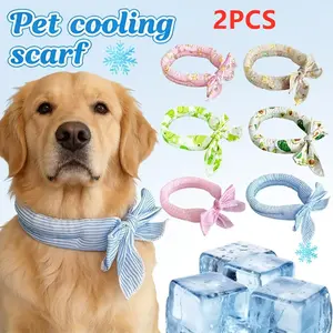 2PCS Pet Cooling Neck Wraps, Universal Dog and Cat Ice Bandanas, Lightweight Silk Style Cooling Scarf for Outdoor Heat Relief, Ideal for Walking Camping and Travel