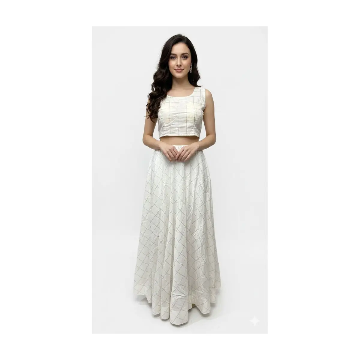 #K2 Ivory Lehenga Set (Crop Top + Flared Skirt)