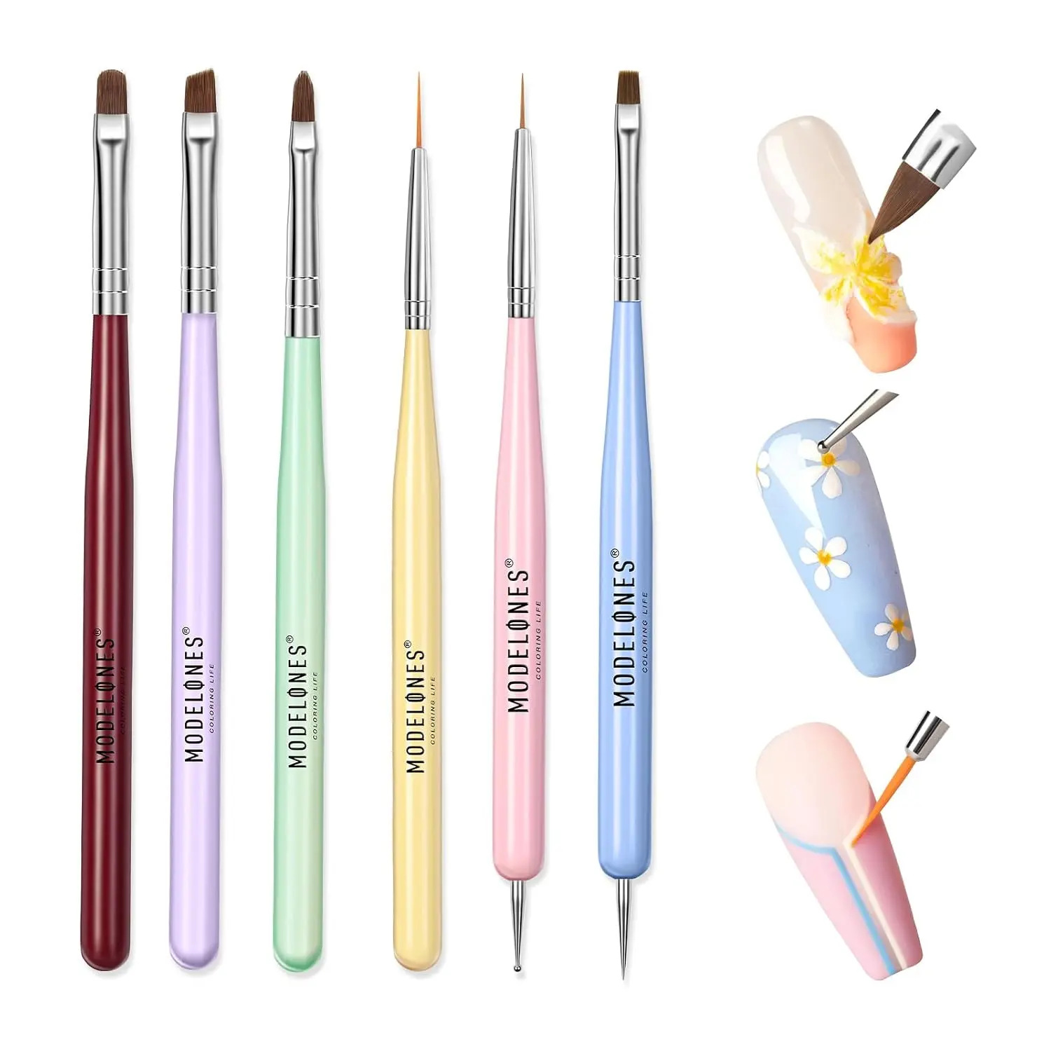 Modelones Nail Art Brushes, Gel Polish Liner Clean up Carving Dotting Tools | Gel Polish Extension Apex Building Dotting Pens Professional Tools for Painting 3D Design 6pcs