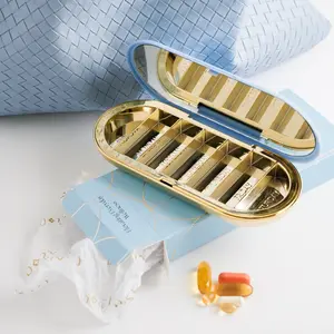 7-Day Pill Compact - Pill Organizer with Secure Clip Closure, Elegant Design, and Built-in Mirror for Daily Medication Organization - Healthcare