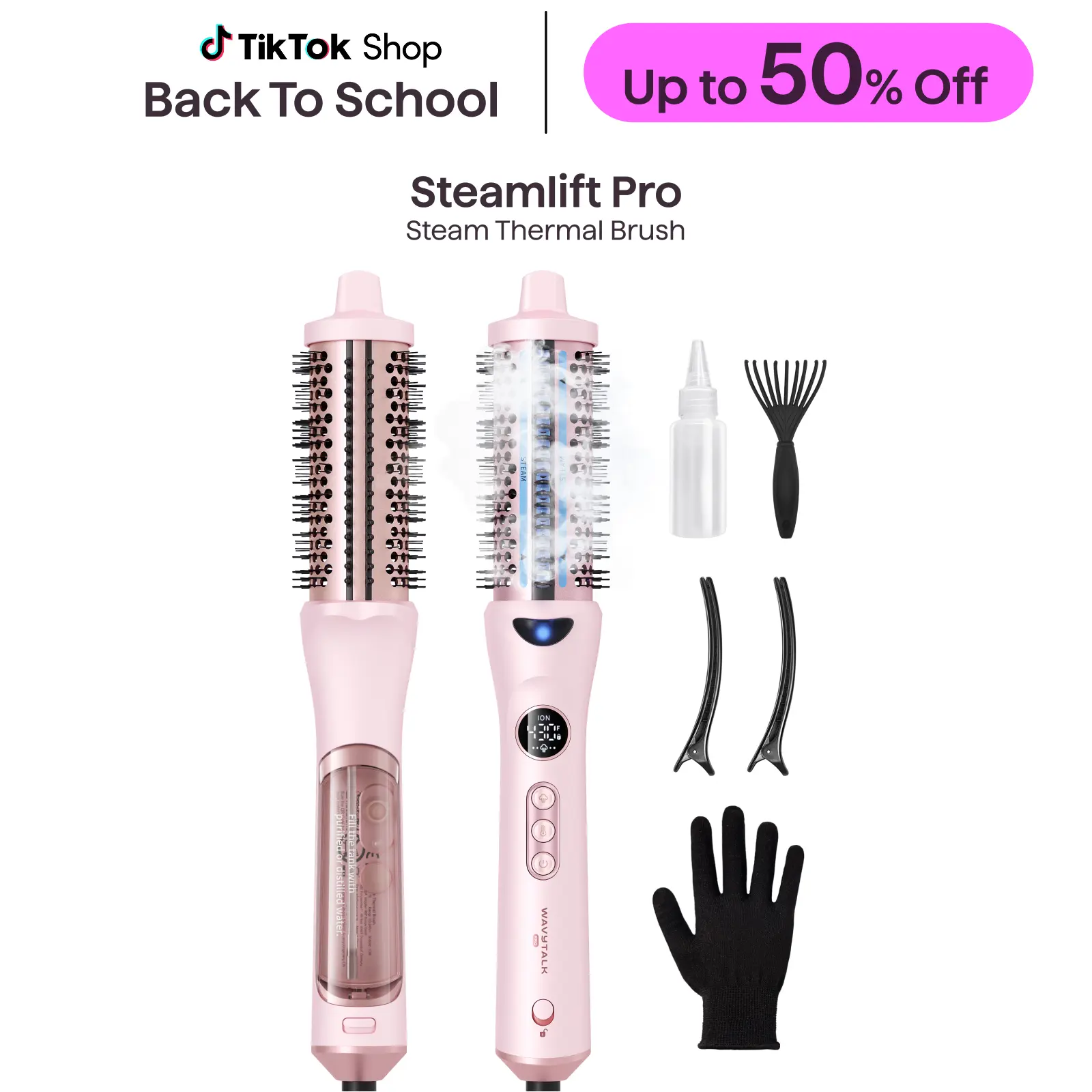 Wavytalk Steamlift Pro Steam Thermal Brush - STEAMIQ Steam Blowout Brush with Dual-Row Bristles, Root Lift & Bouncy Ends, Smooth & Shiny-Looking Hair Styling Tool, Frizz Control, Travel-Friendly