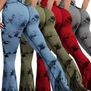 Women's Seamless Tie Dye Flare Yoga Leggings High Waisted Soft Tummy Control Scrunch Gym Workout Bootcut Yoga Pants