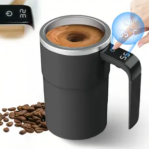 Electric self-stirring mug, rechargeable, with temperature display. Suitable for coffee, oatmeal, milk, and drinks. Ideal for office, kitchen, and travel. A gift for friends.