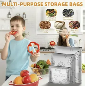 30Pcs Reusable Aluminum Foil Storage Bags with Labels, Heavy Duty Leakproof Air-Tight Tear-Resistant Zipper Pouch for Food Vegetable Fruit Meat Kitchen Storage