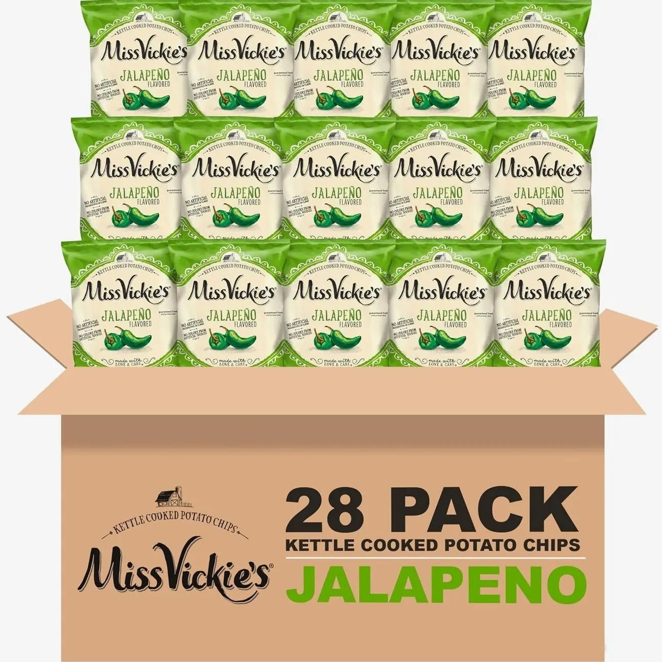 Miss Vickie's Kettle Cooked Potato Chips, Jalapeno, 1.375 Ounce (Pack of 28)