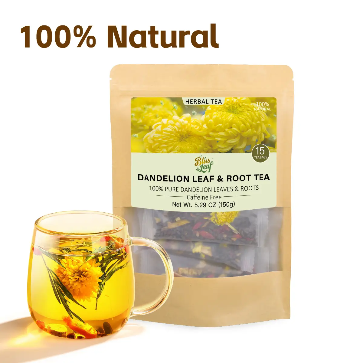 Dandelion Wolfberry Tea - Dandelion Goji berry Tea - 100% Natural Dandelion Leaves & Roots | 150g per Pack | Caffeine Free