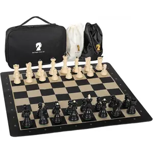 20-Inch Portable Folding Chess Set with Weighted Plastic Pieces, Double Queens & Carrying Bag – Ideal for Adults, Beginners, Camping, and Game Nights