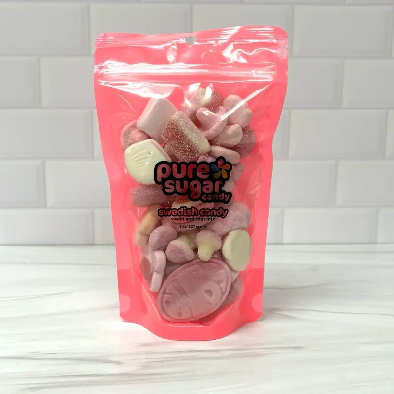 Limited Edition PINK SWEDISH CANDY MIX - Swedish Candy Sweet and Sour Half Pound Mix Mixed Gummies Strawberry Flavored