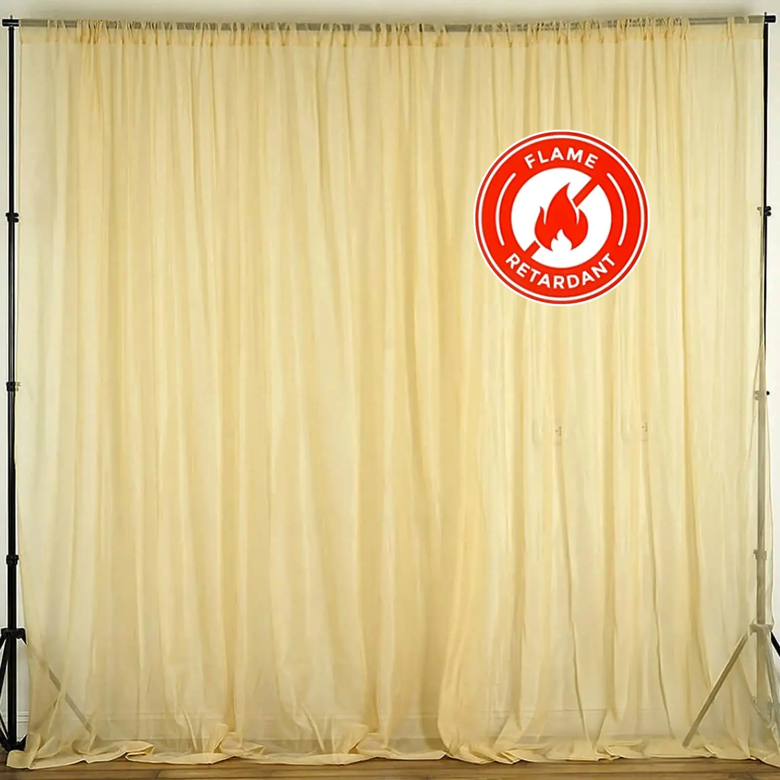 2 Pack 5ftx10ft Champagne Chiffon Backdrop Drape Curtains - Durable Flame-Resistant Sheer Organza Event Divider Panels with Rod Pockets, Home Decoration Piece, Interior Decoration Accessories, Room Decor Accent, Home Decoration Curtain