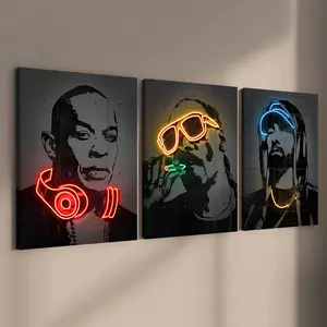 3-Pack Unframed Canvas Posters, Hip-Hop Neon Art, Modern Home Decor, Waterproof HD Print, Living Room, Bedroom, Office Wall Art