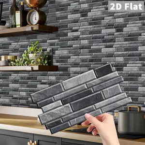 12/24/48 Sheets Classic Gray&Dark Self-Adhesive Tile Sticker Removable Decorative Backsplash Wall Sticker, Striped Marble Vinyl Bathroom Kitchen Home Decor DIY seamless Splicing Sticker,Suitable For Kitchen And Bathroom, Self Adhesive Tiles