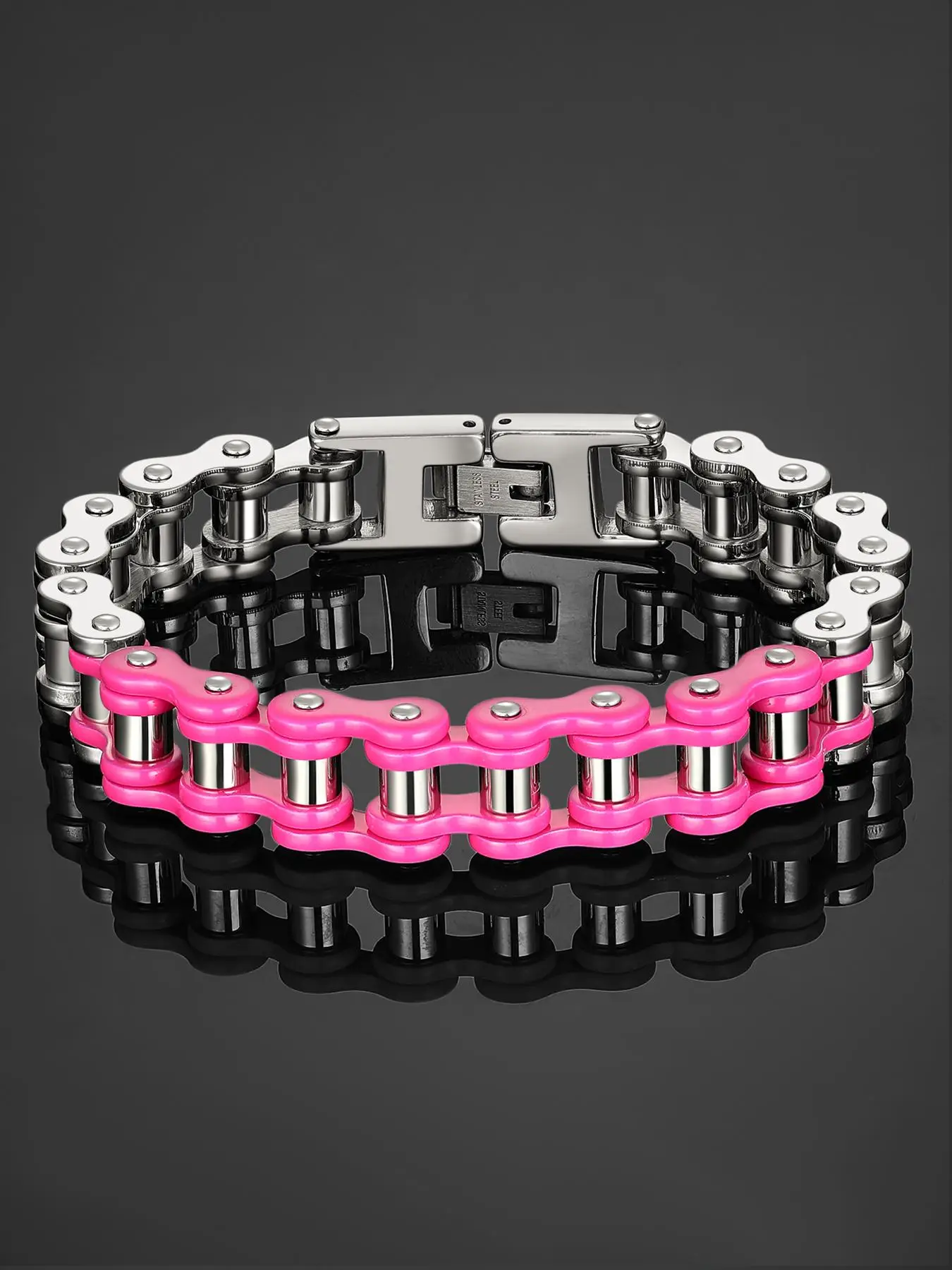 Colorblock Bike Chain Design Bracelets for Men Women, Fall/Summer Yappy Bracelets Punk Hip-hop Style Stainless Steel Chains Jewelry for Party, Gift
