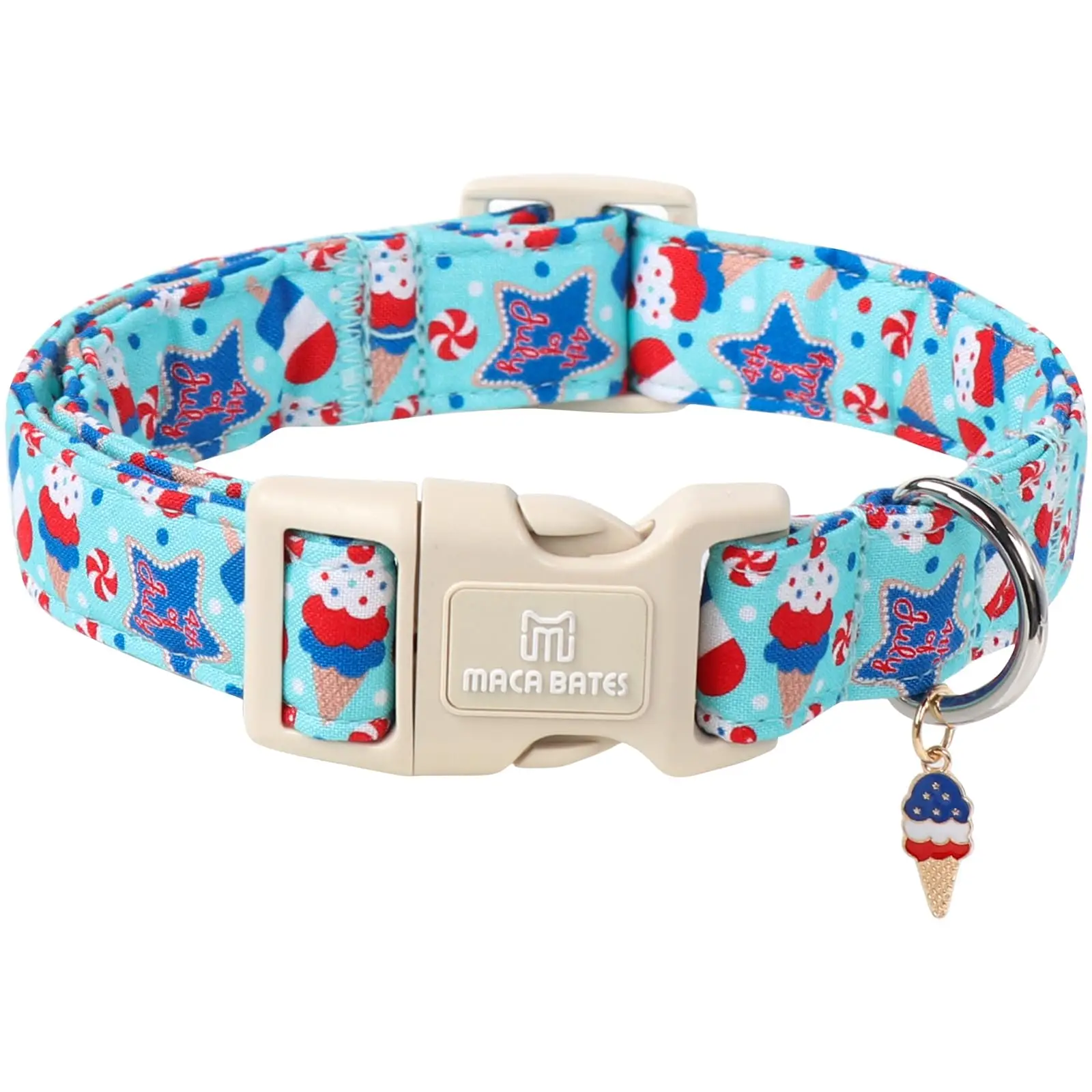 Maca Bates 4th of July Dog Collar – Adjustable Soft Patriotic Collar with Safety Buckle, American Flag Design for Small to XL Dogs