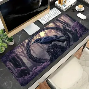 Free Express High Quality Extra Large Gothic Raven & Purple Forest Mouse Pad - Non-Slip Desk Suitable For Office, Gaming, Computer, Compatible For PC/Laptop, Gothic Aesthetic Desk Accessory With Rubber Base & Washable Surface