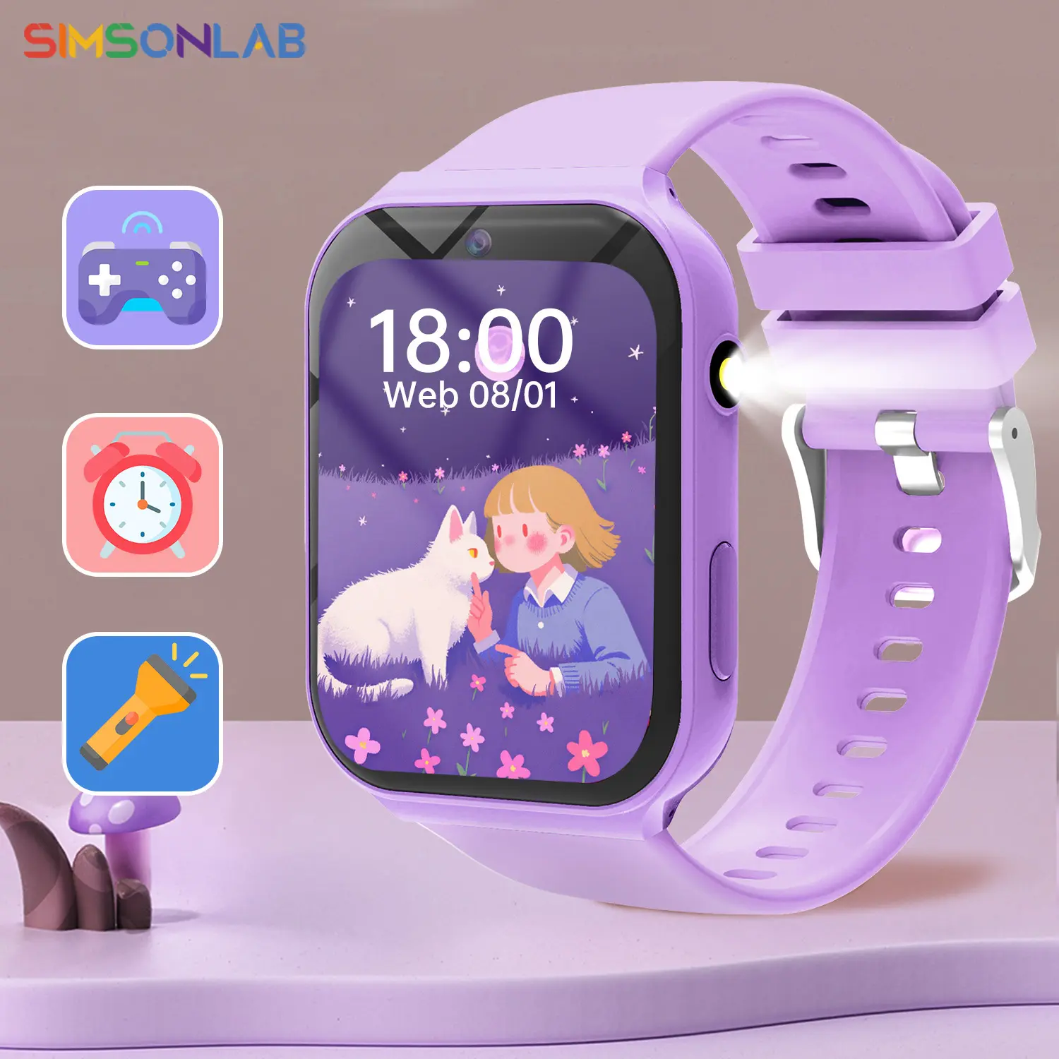 SIMSONLAB Kids Game Smartwatch, Child Watch, Multiple Games, Equipped with Front Camera to Support Taking Pictures, Flashlight, Pedometer, with High Capacity Battery, Compatible with Android and IOS System Wearable Devices, Birthday Gift
