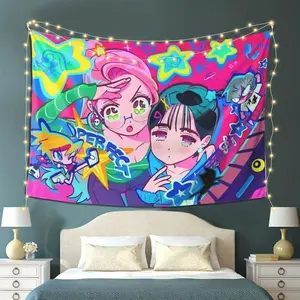 Alien Stage Series Tapestry - Vibrant Anime-Inspired Wall Hanging with Glowing Stars & Colorful Characters, Soft Polyester Fabric, Perfect for Bedroom, Living Room, or Party Decor, Festive Home Accent | Vibrant Wall Art Starry Sky Pattern Decoration Dorm