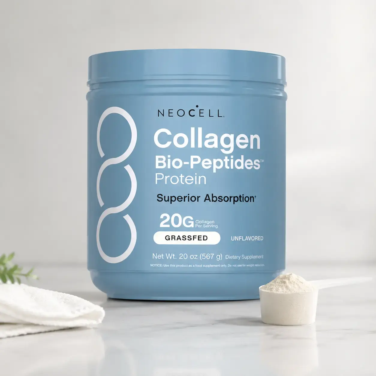 NeoCell Collagen Peptides Powder 20oz - Grassfed Protein Supplement - Advanced with 18 Essential Amino Acids
