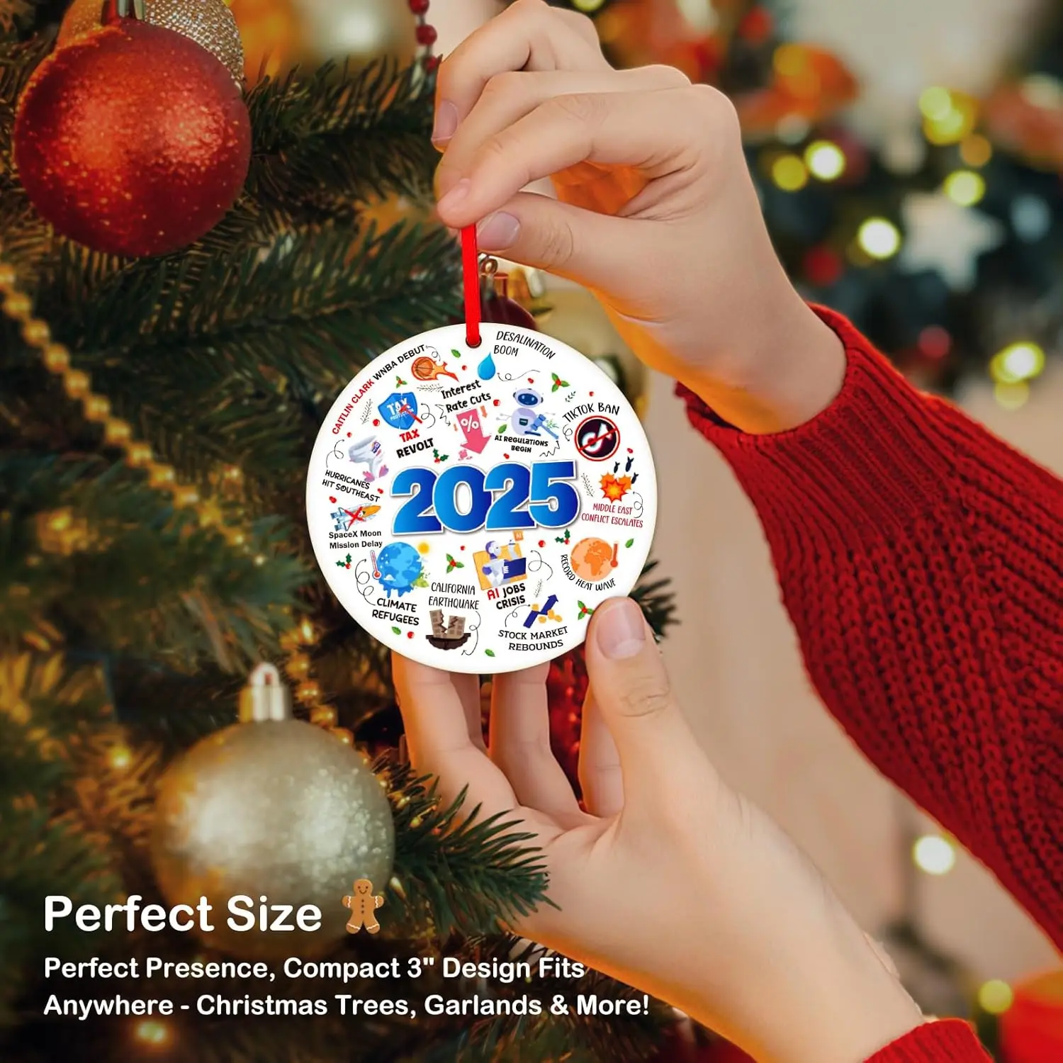 Christmas Ornament 2025 - Year in Review Ornament 2025 Funny Hot Topic Christmas Tree Ornaments Year Remember Trending Social Keepsake Hanging Decor Events Ornament