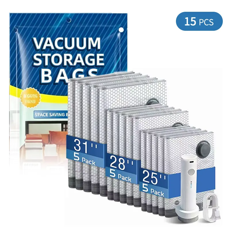 【2026 Upgraded】X7 Cordless Travel Vacuum Storage Compression Bag Set with Rechargeable air Pump 9/15 Pack Waterproof & Reusable Compression Packing Bags for 2 Size,140L/Min Powerful Air Removal，Perfect for Carry-On Suitcases,, Vacuum Bags For Travel, Suct